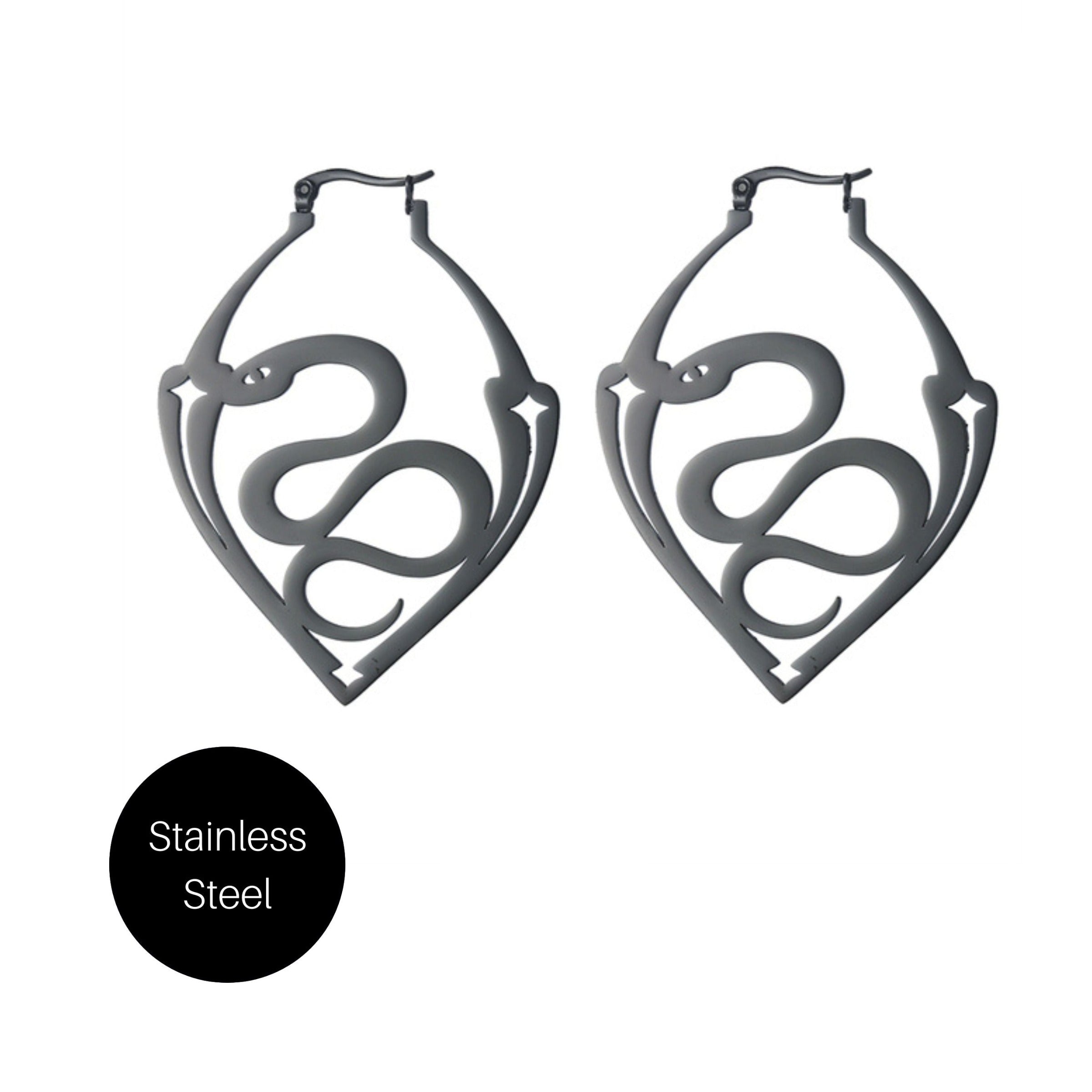Snake Hoop Earrings in Black Stainless Steel Besom Boutique