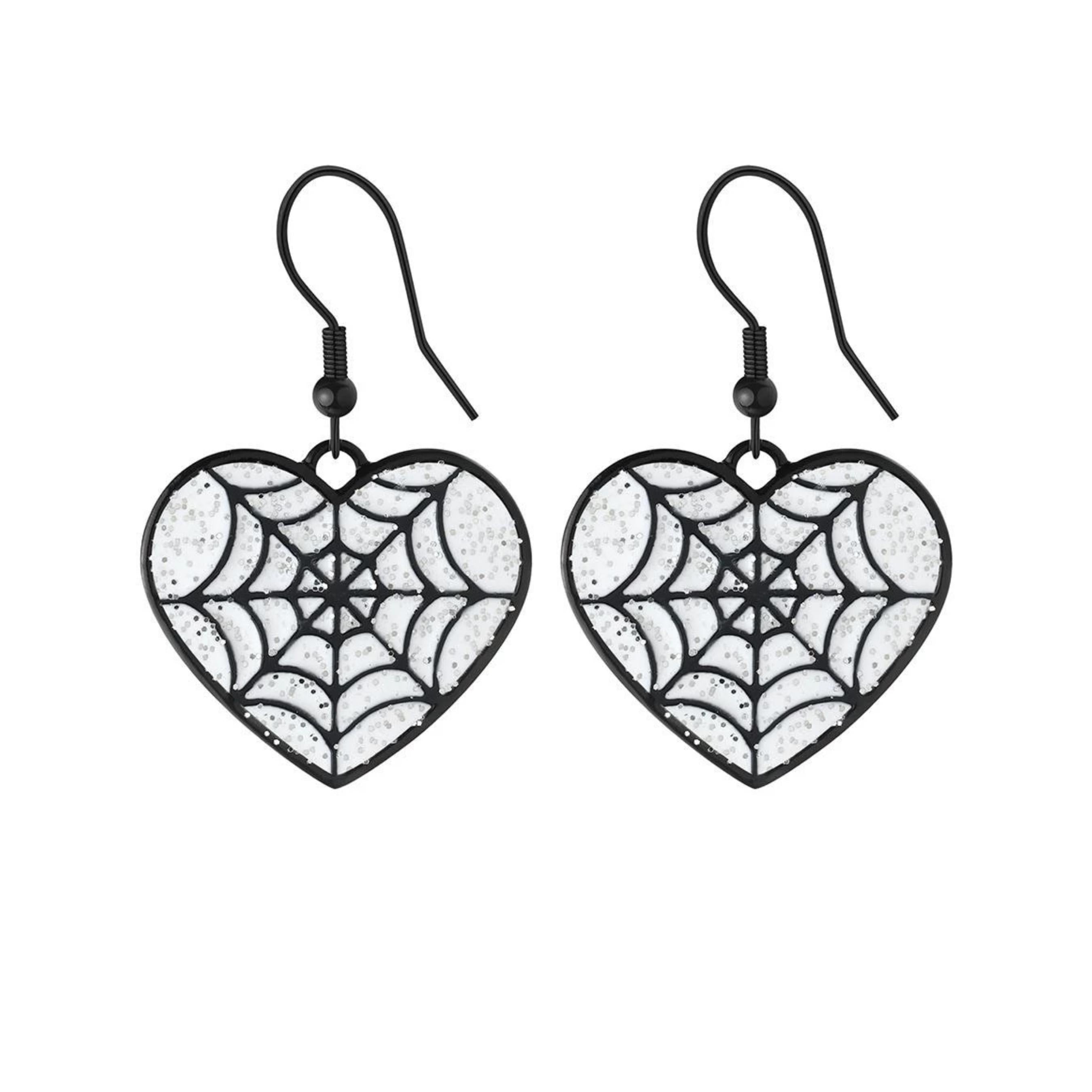 Spider Web Heart Earrings in White Besom Boutique