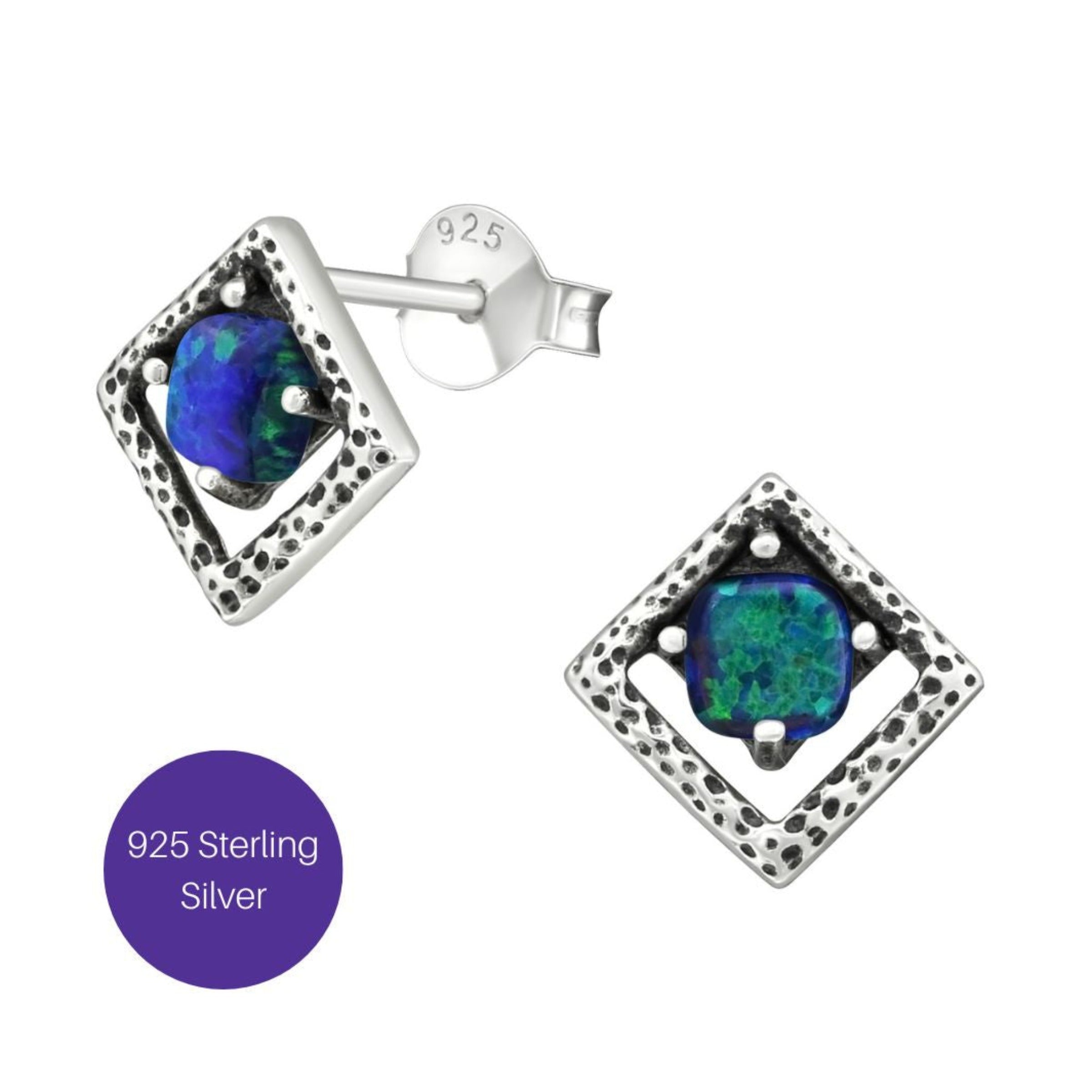 Squared Stud Earrings in Peacock Opalite Besom Boutique