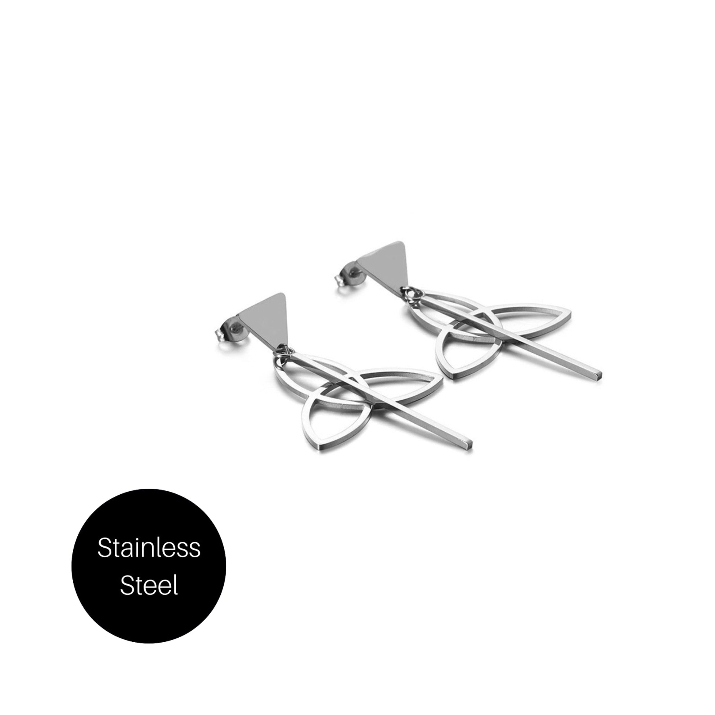 Triquetra Dangle Earrings in Steel Besom Boutique