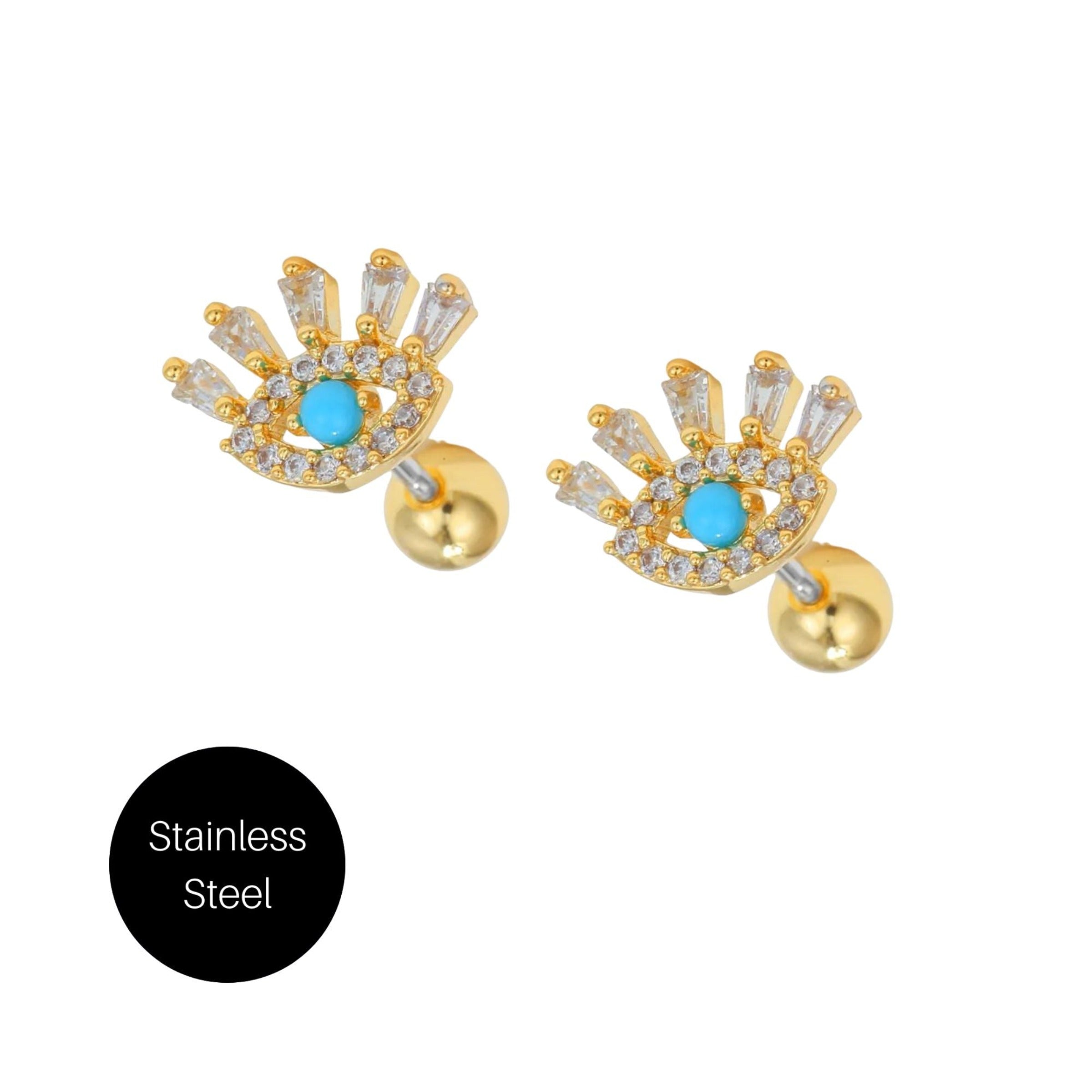 Turquoise Evil Eye Studs in Gold Besom Boutique