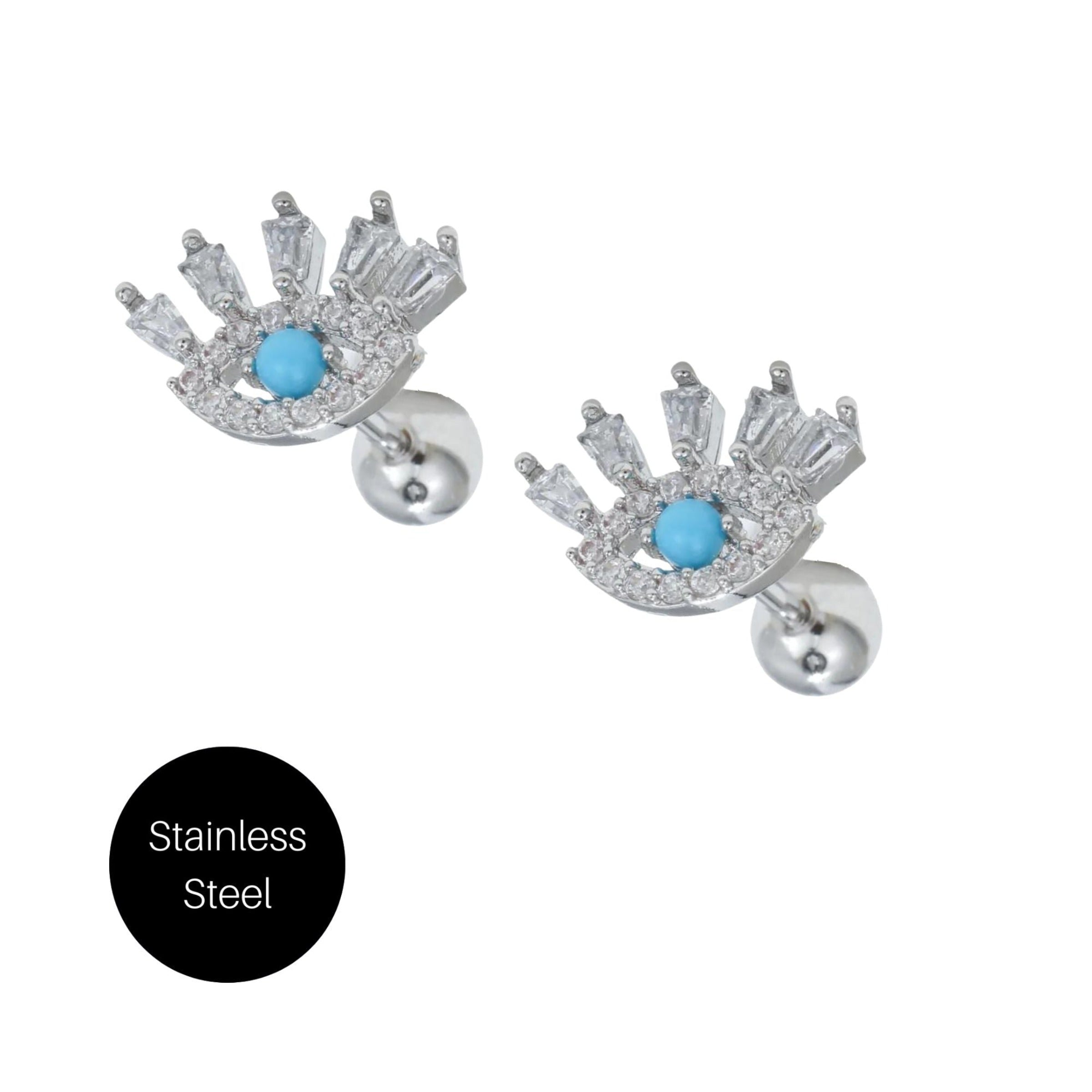 Turquoise Evil Eye Studs in Steel Besom Boutique