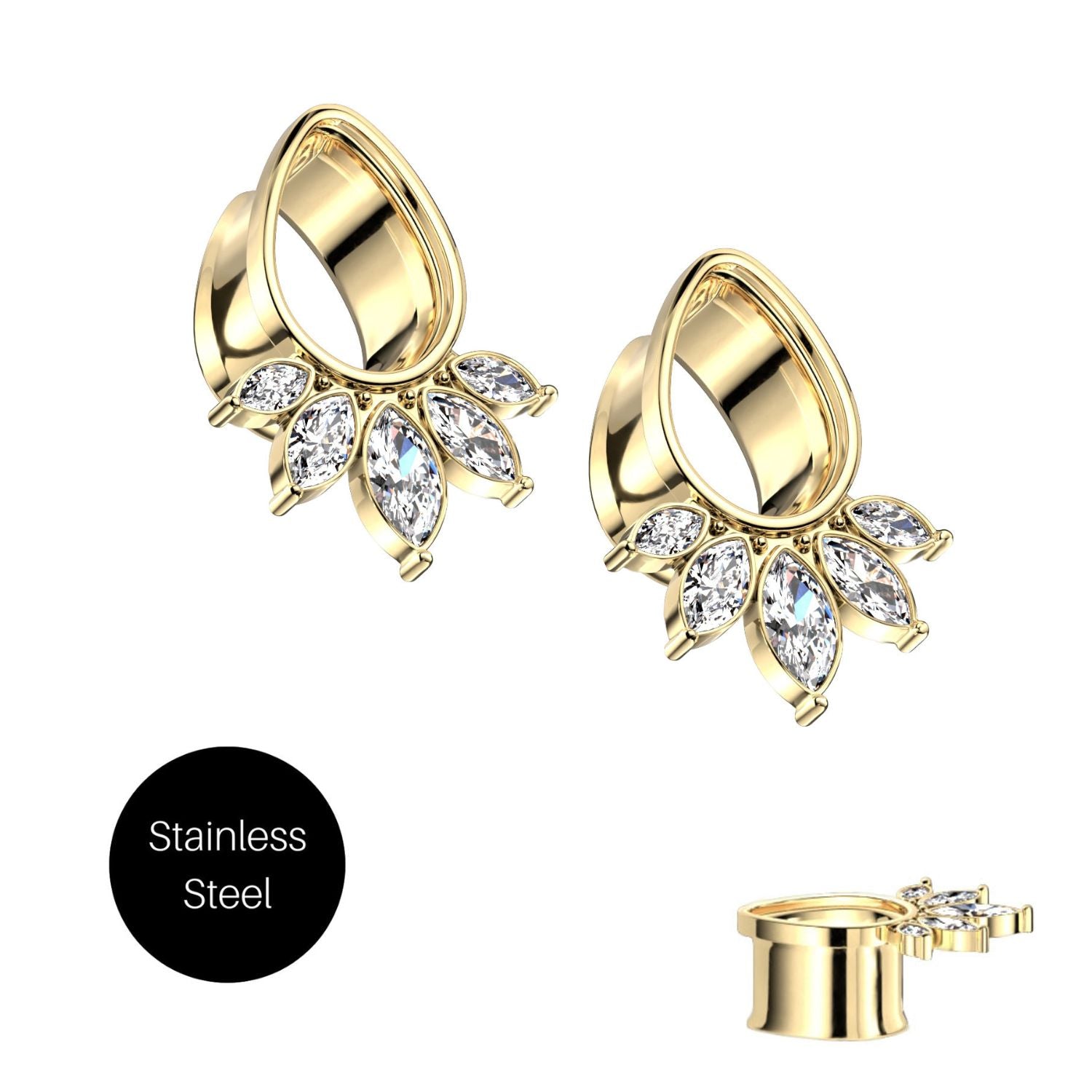 Fan Tear Drop Double Flare Tunnel in Gold