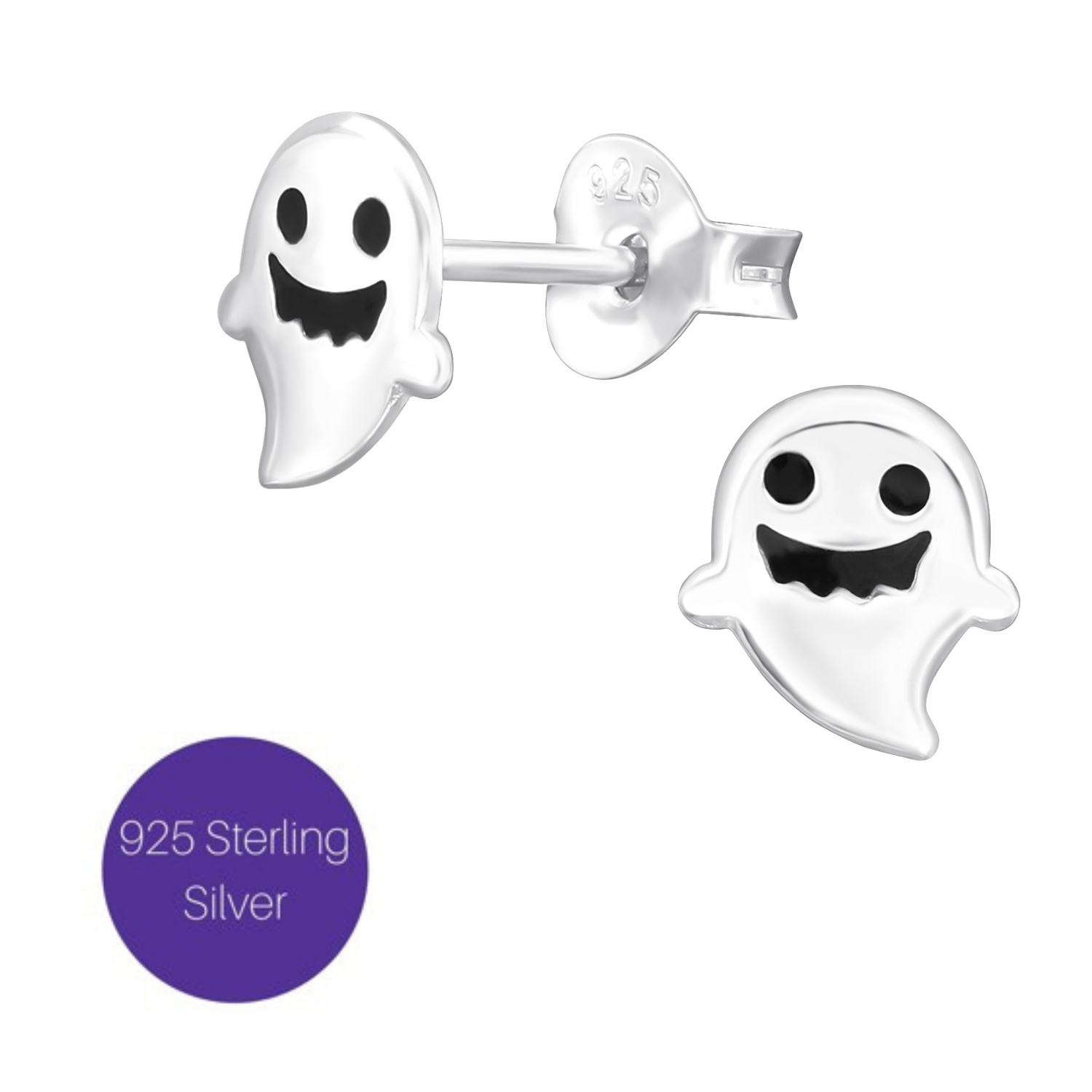 Fanged Ghost Studs in Silver