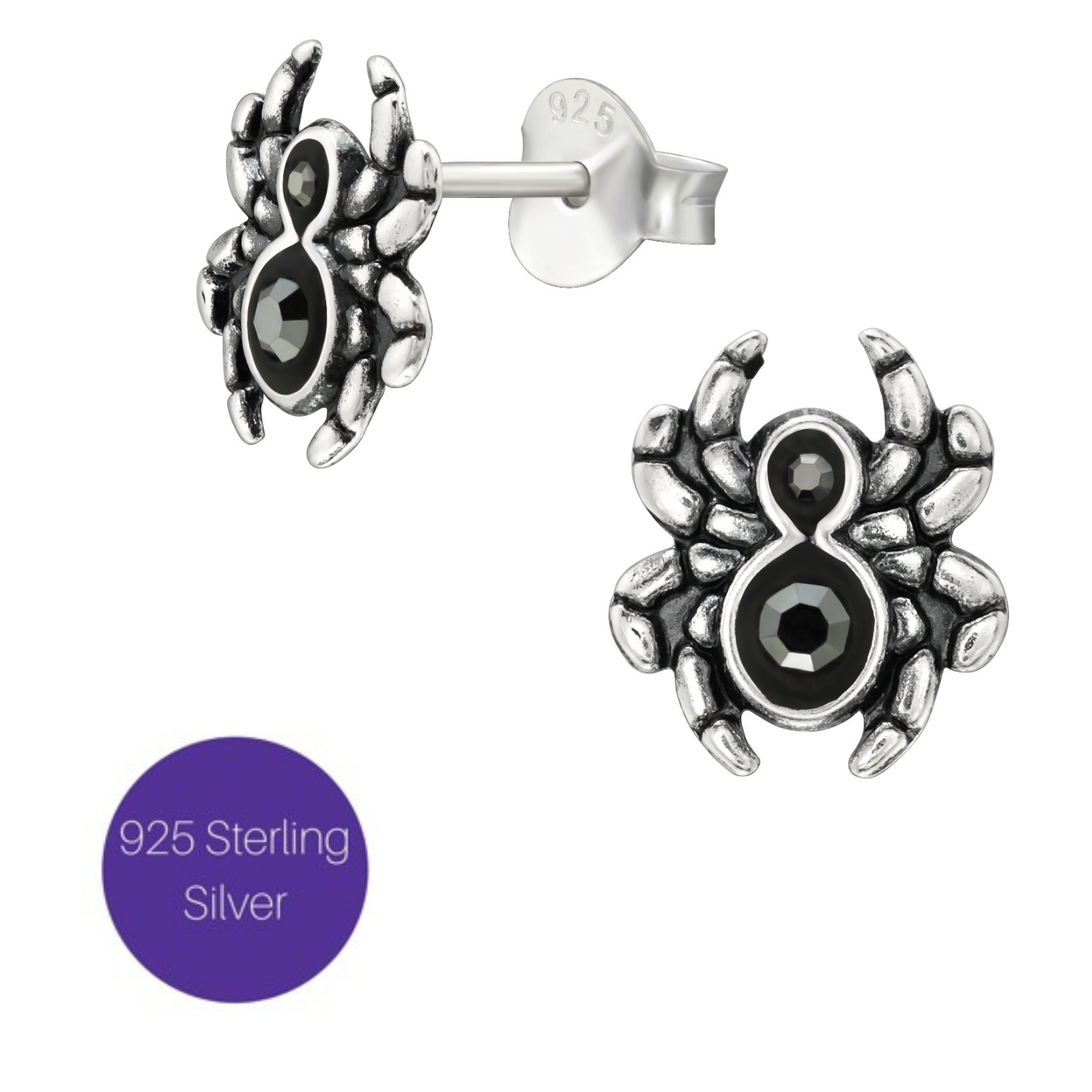 Crystal Spider Studs in Silver