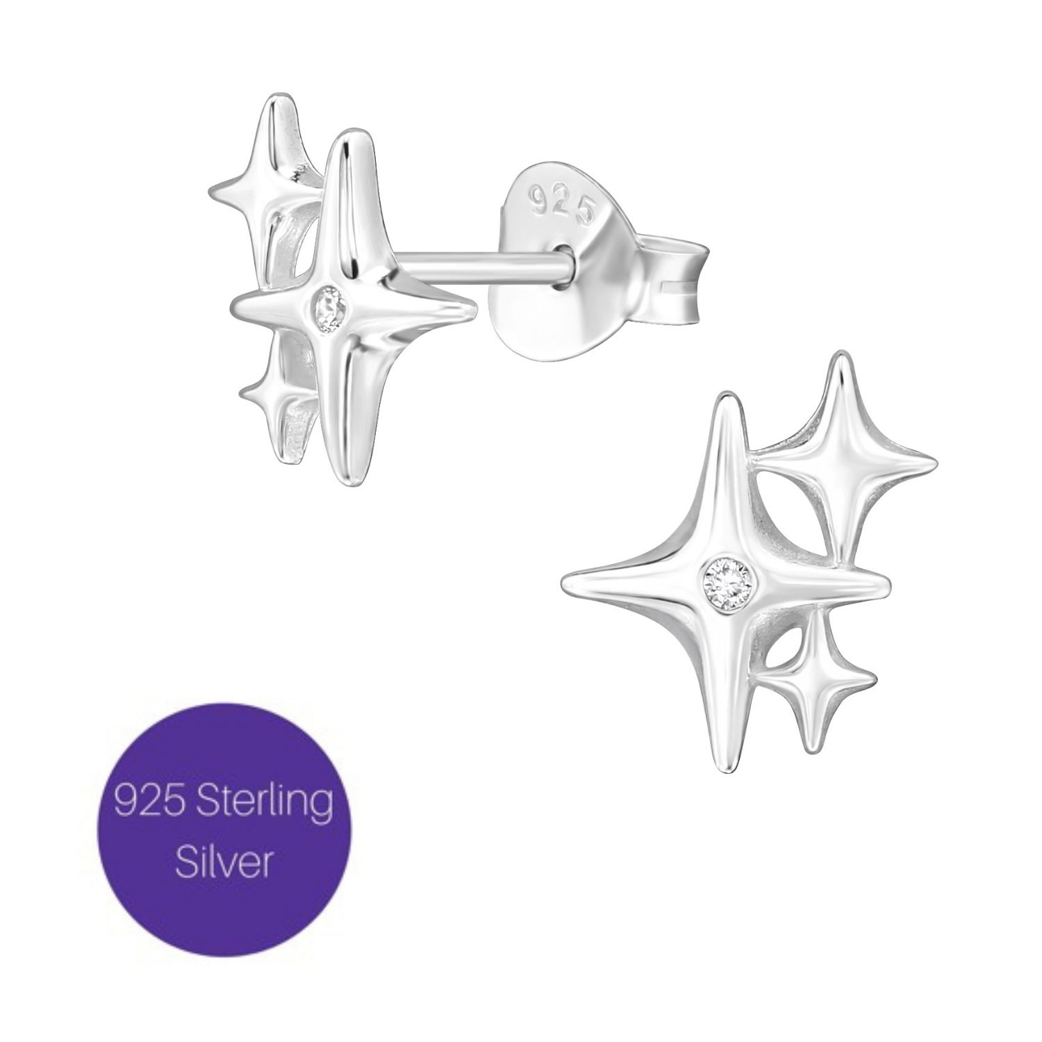 Triple Star Studs in Silver