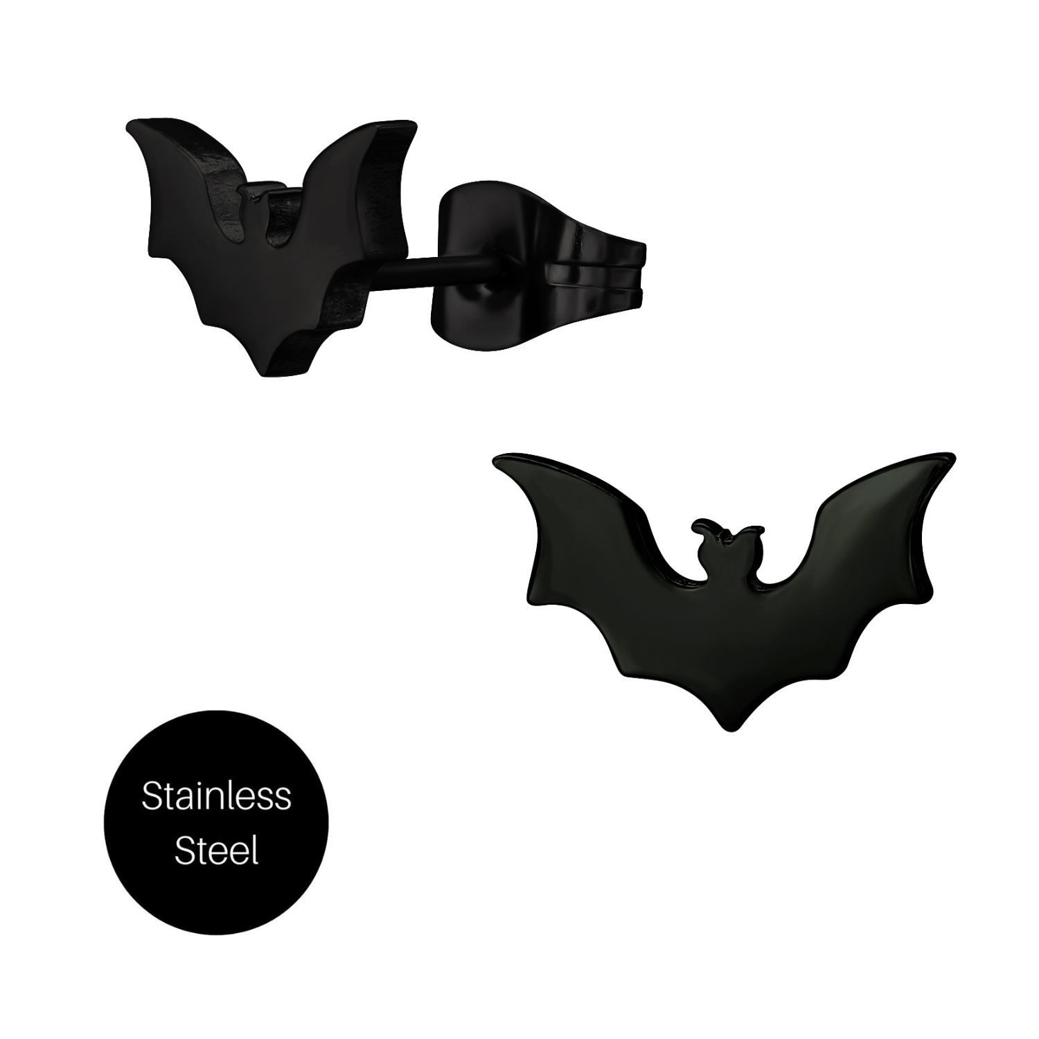 Black Bat Studs in Black Stainless