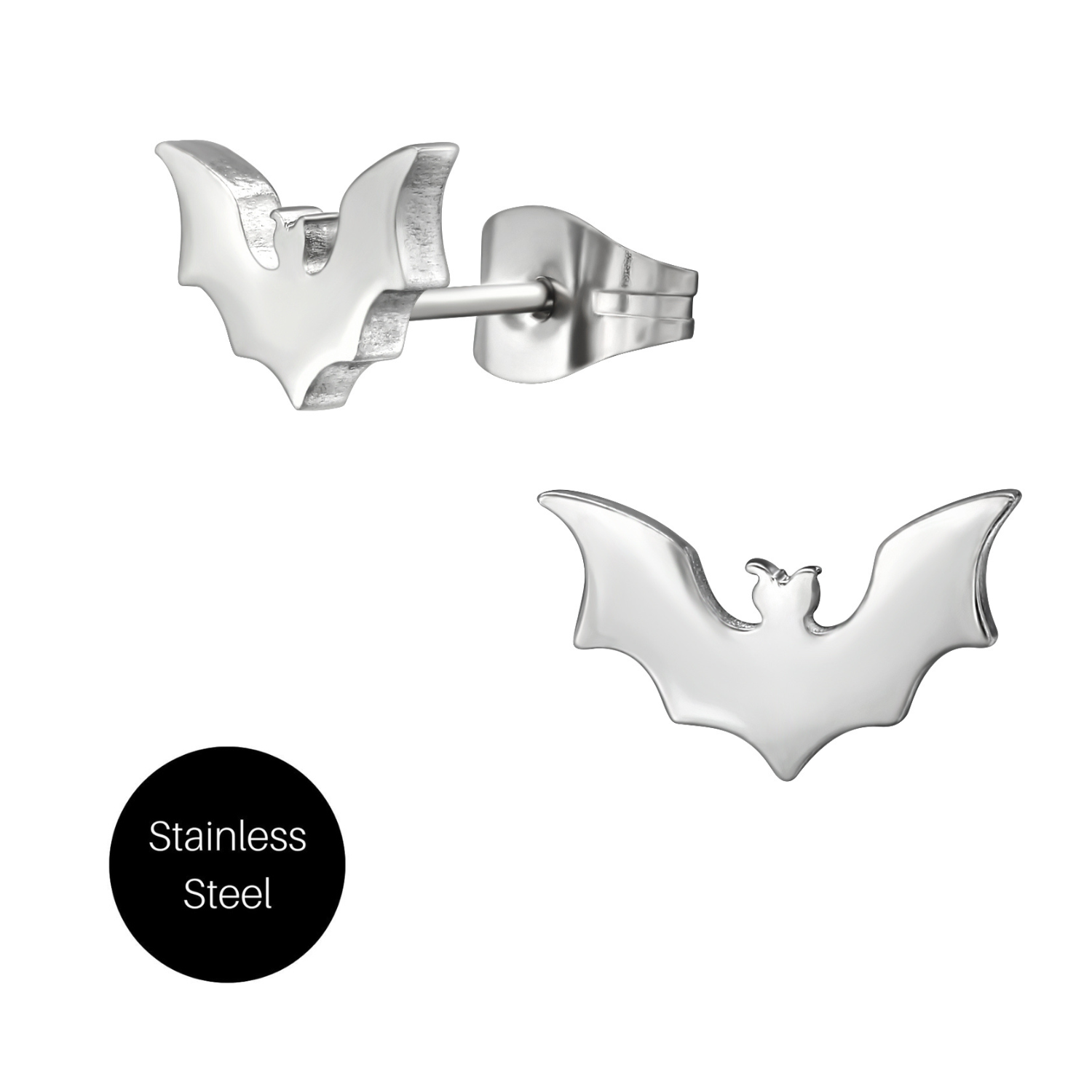 Black Bat Studs in Stainless