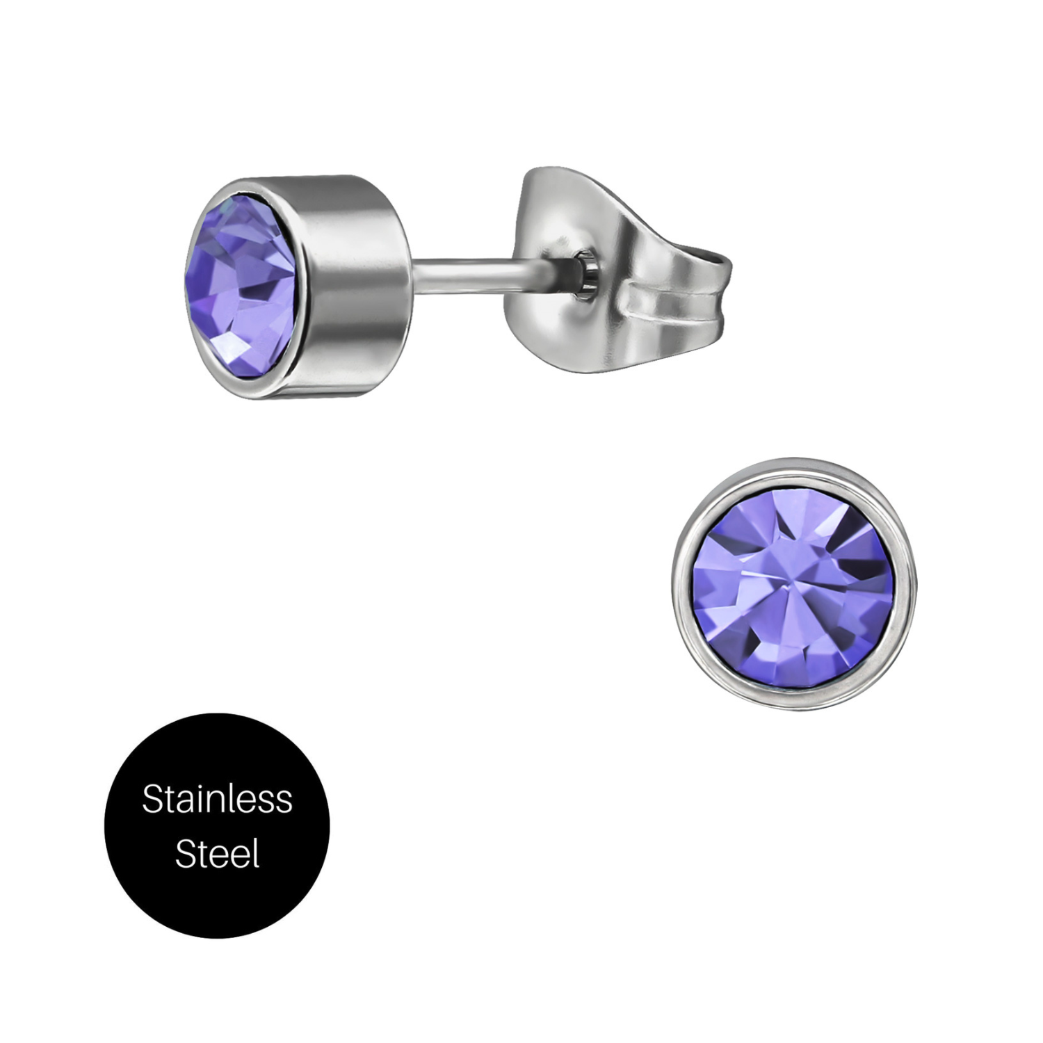 Light Purple Gem Studs in Steel
