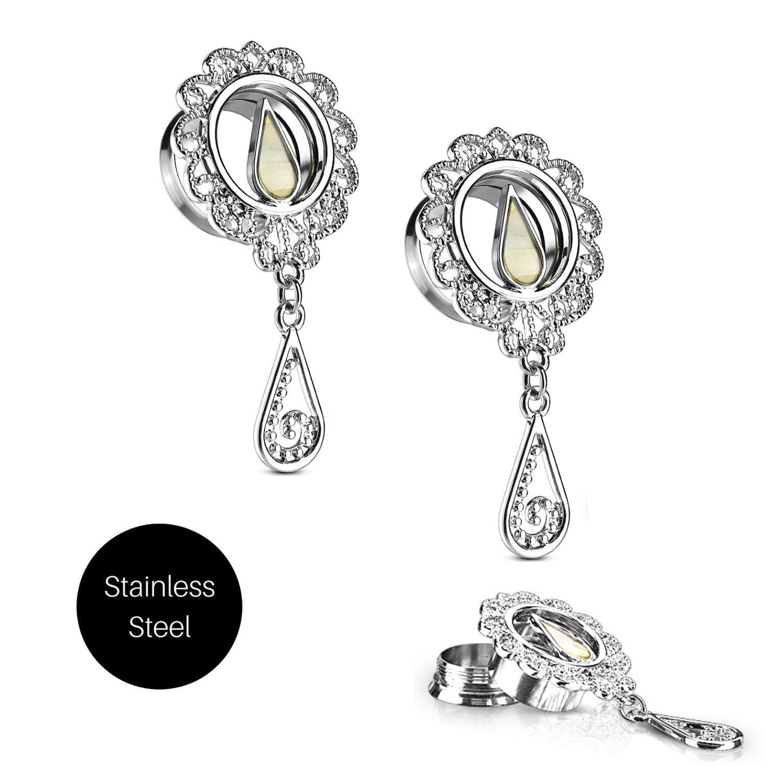 Mother of Pearl Screw Fit Double Flared Tunnels in Steel