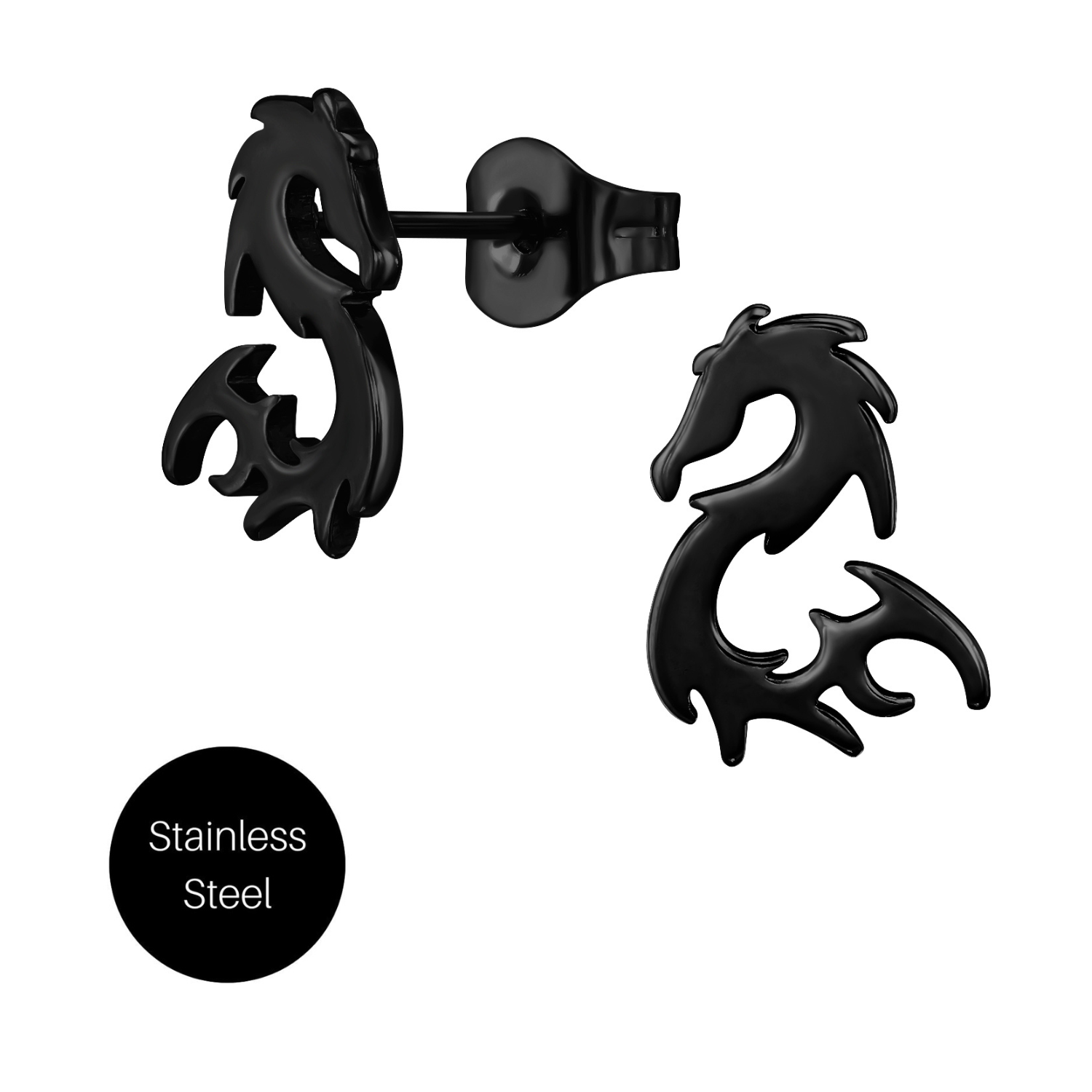 Fire Dragon Studs in Black Stainless