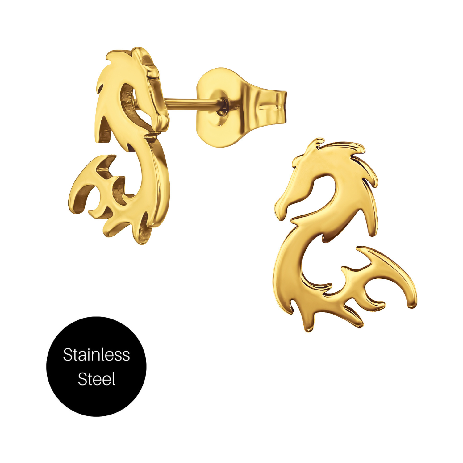 Fire Dragon Studs in Gold Stainless