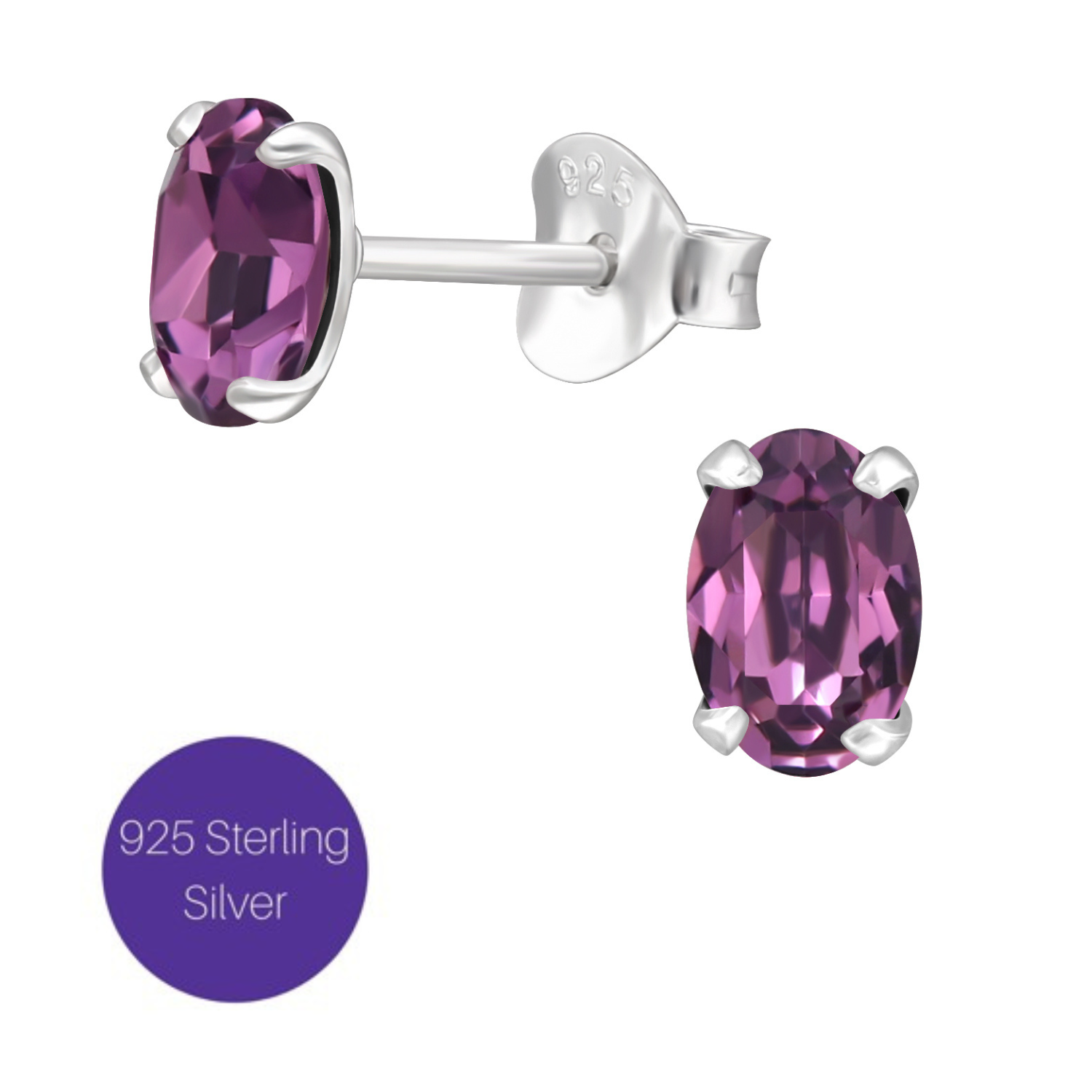 Dark Purple Crystal Oval Studs