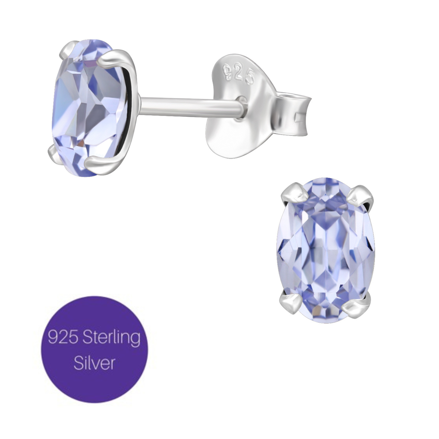 Lavender Crystal Oval Studs