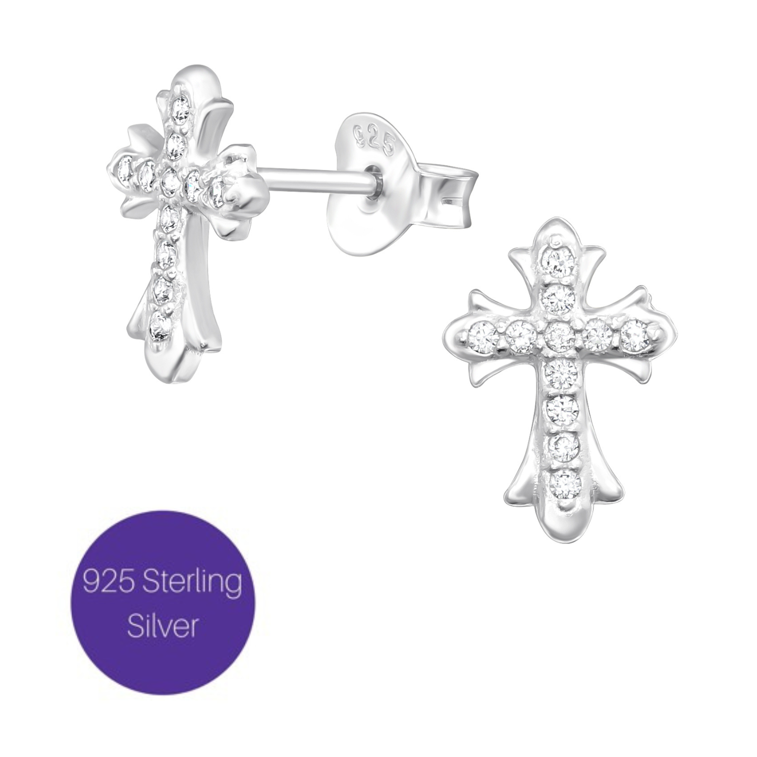 Gilded Cross Studs in Silver