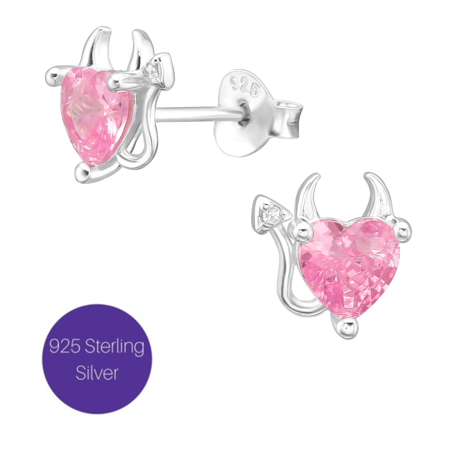 Pink Devil Hearts in Silver