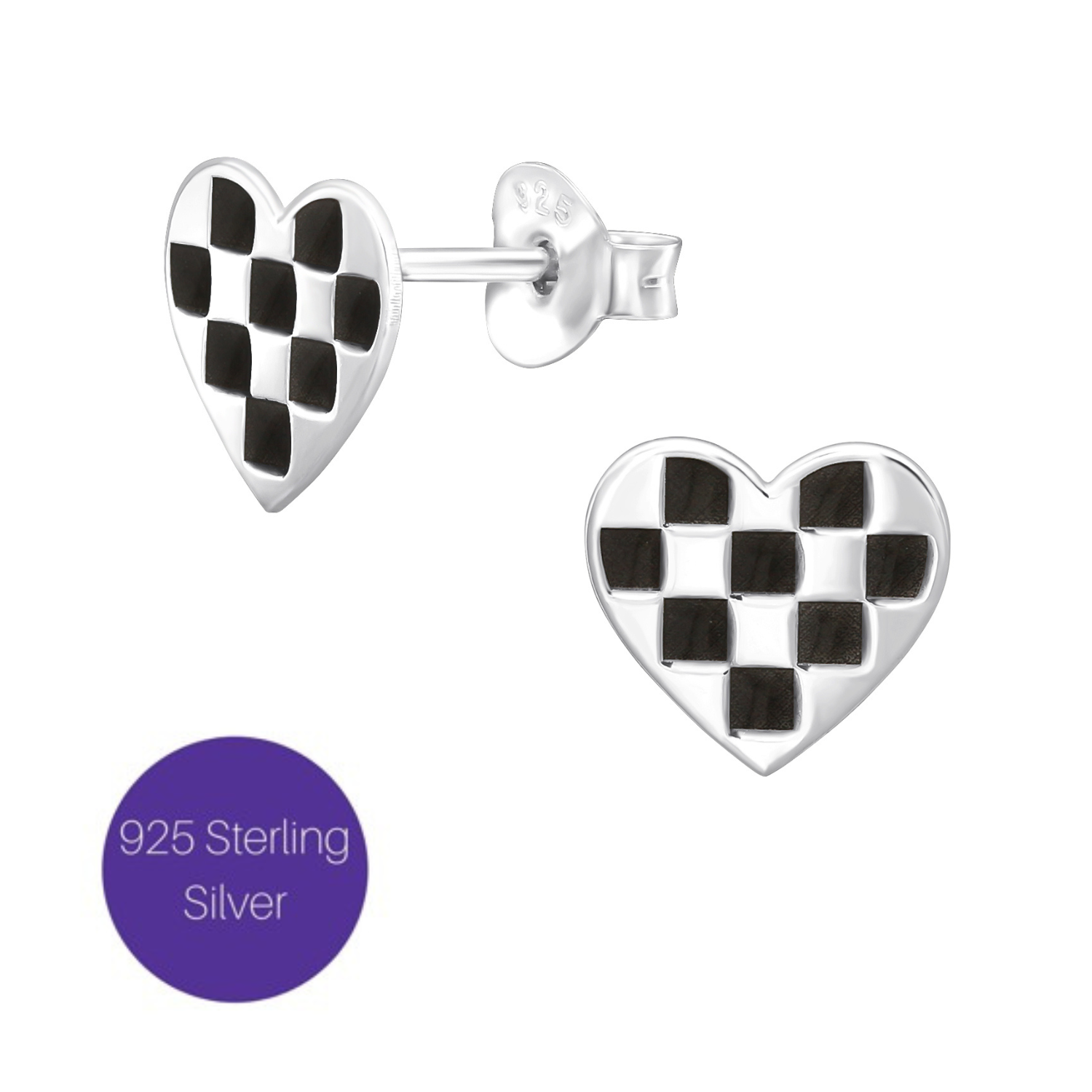 Checkered Heart Stud