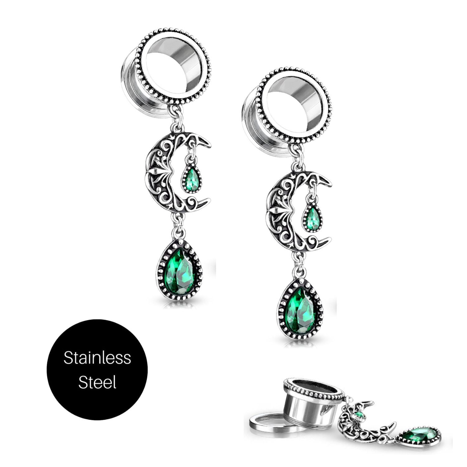 Filigree Moon Dangle Tunnel Plug