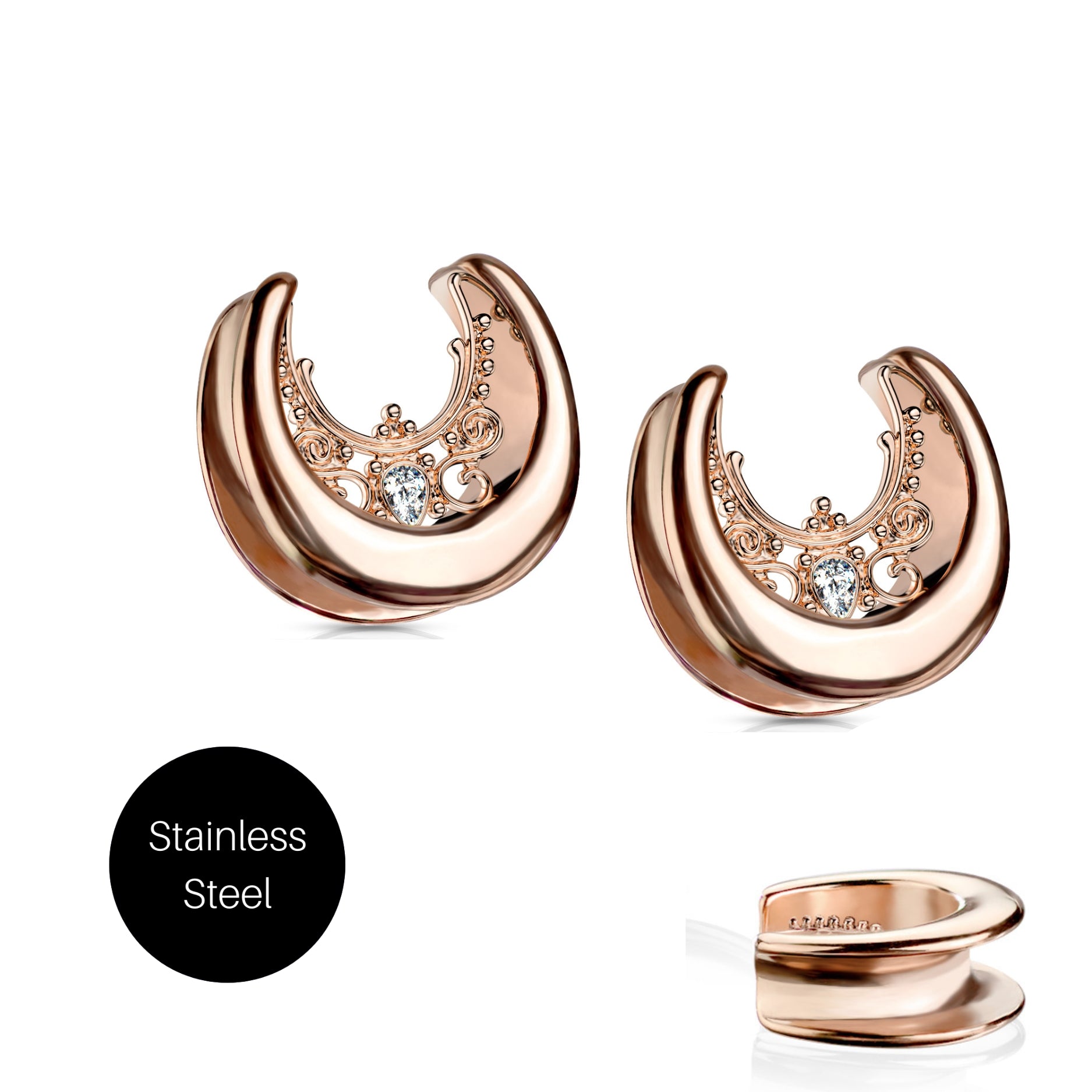 Filigree Centered Saddle Spreader in Rose Gold Steel