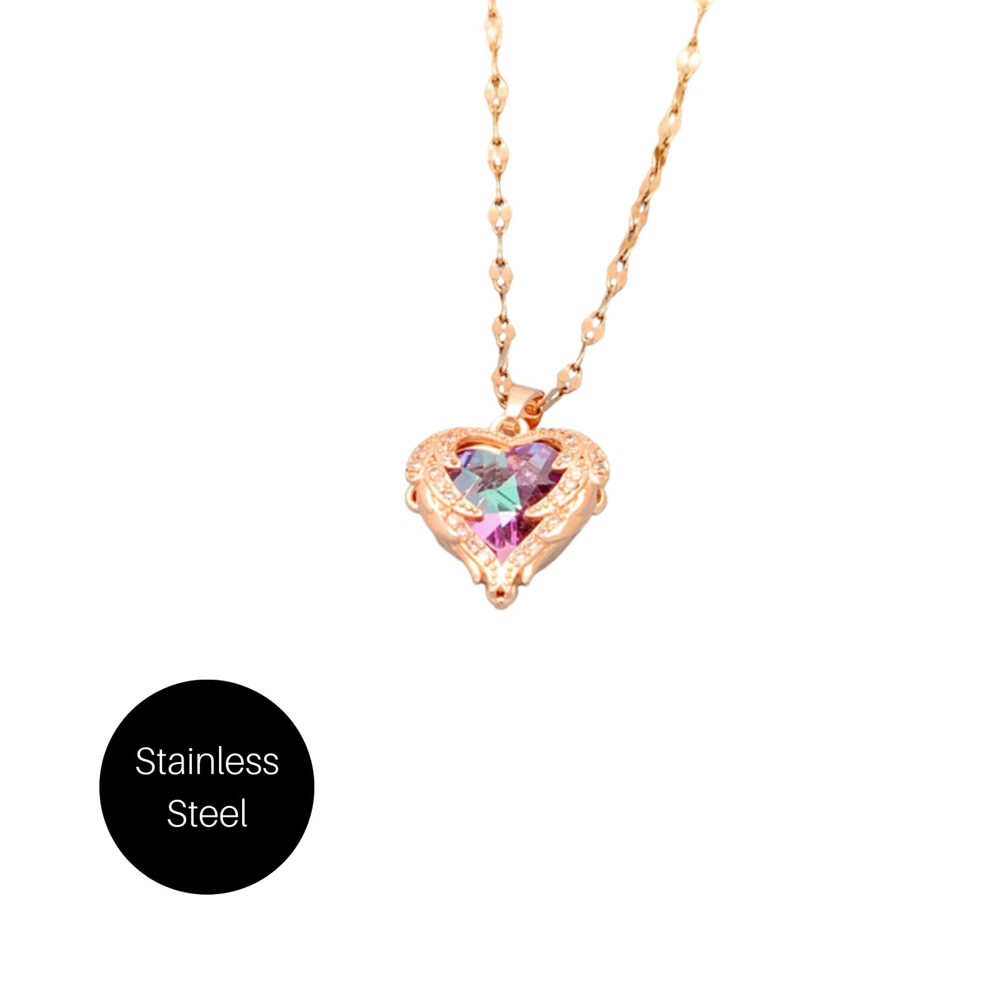 Winged Heart Crystal Necklace in Rose Gold Besom Boutique