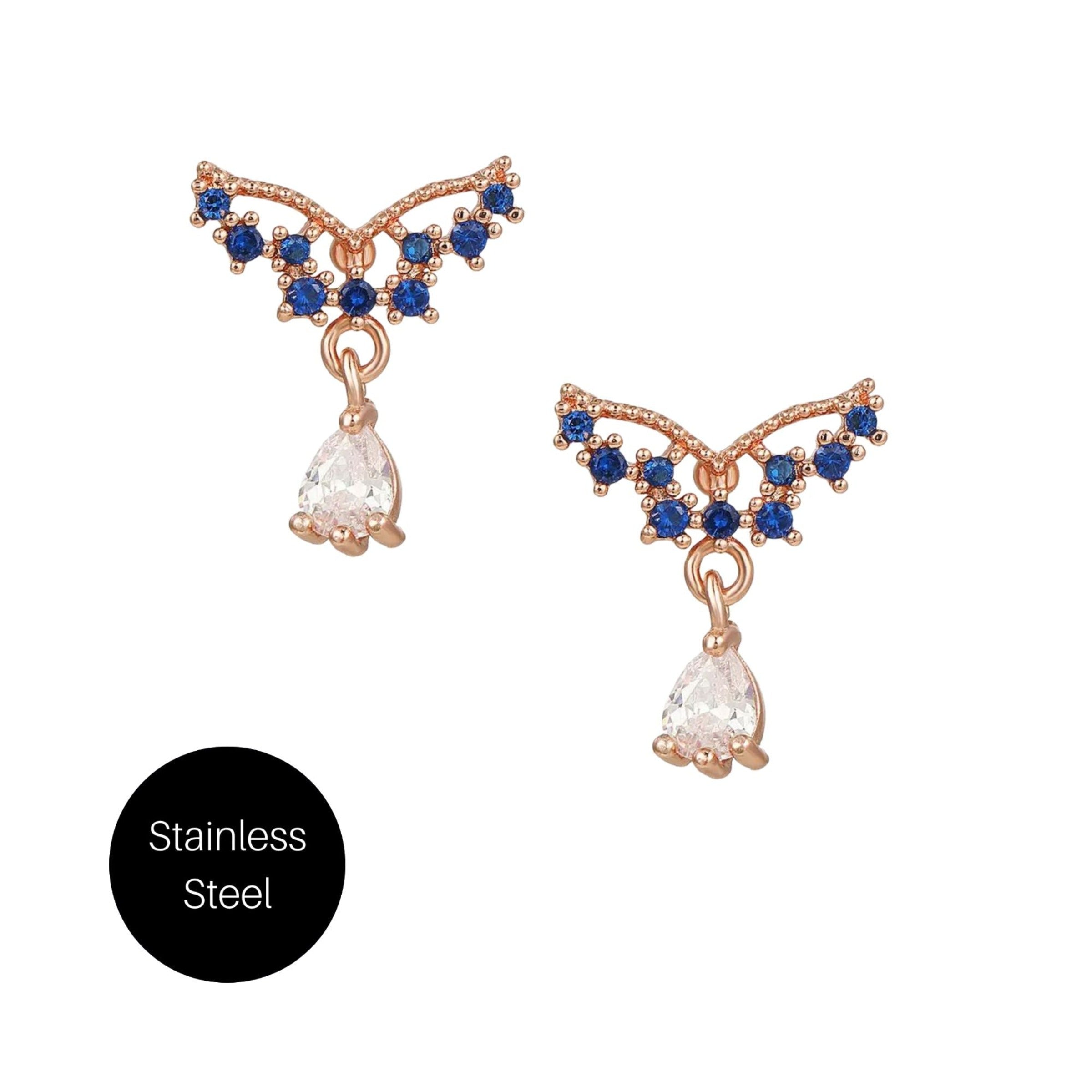 Winged Tear Drop Studs in Rose Gold Besom Boutique